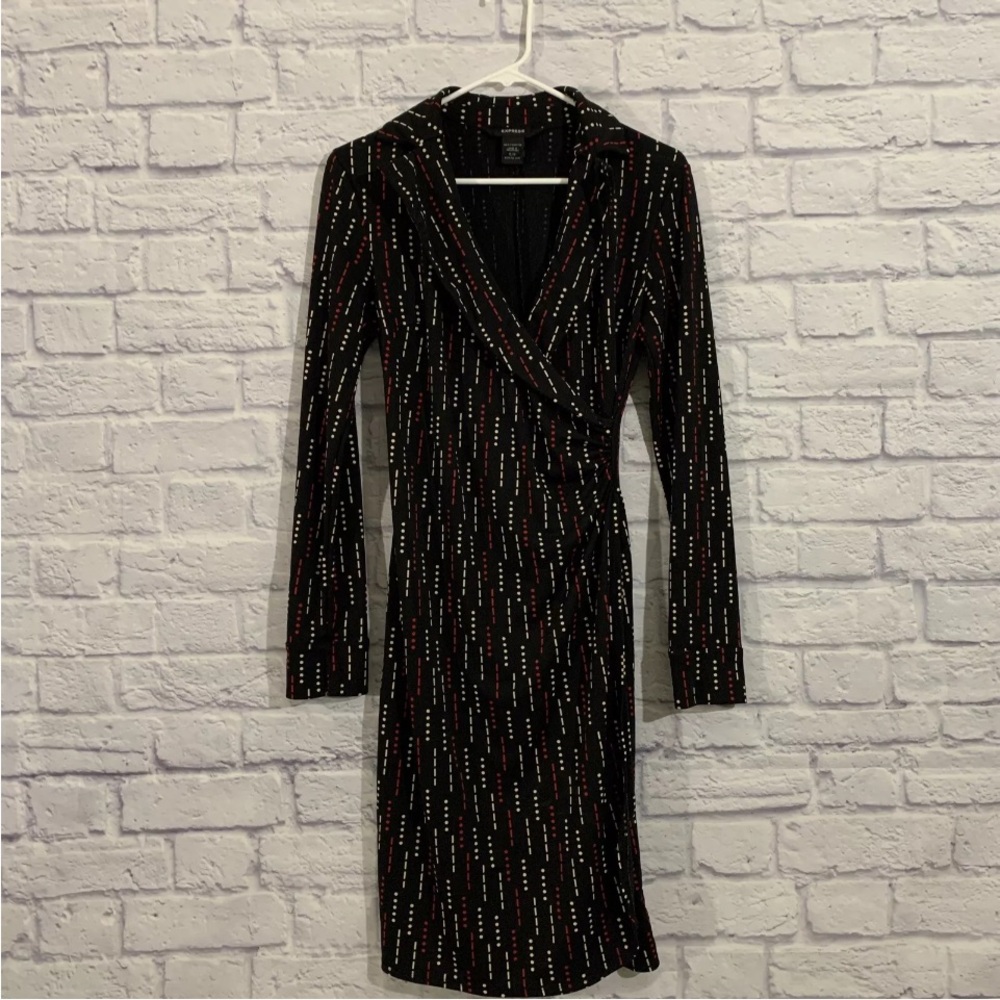 Express Black Red Long Sleeve Wrap Dress Size 5/6